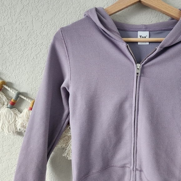 Aritzia TNA Thermal Knit Purple Full Zip Cropped Hooded Sweater Basics Lounge S - Picture 5 of 9